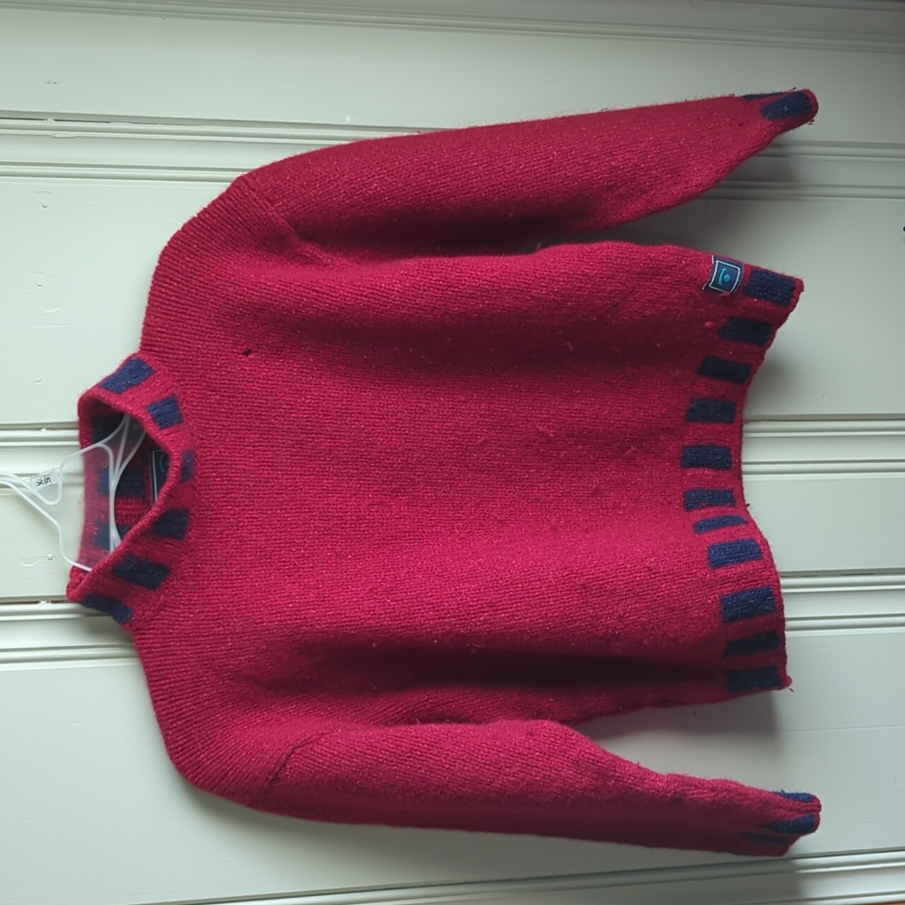 Irelands Eye Wool Mockneck Res and Blue Sweater